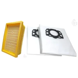 One HEPA Filter and Two Fleece Filter Bags Tear Resistant, Compatible with Karcher Vacuum Cleaner WD4, WD5, WD 6, Imported