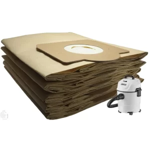 5 Paper Dust Bags Compatible With Karcher WD1 / MV1, Made Of Double Ply Filter, Tear Resistance
