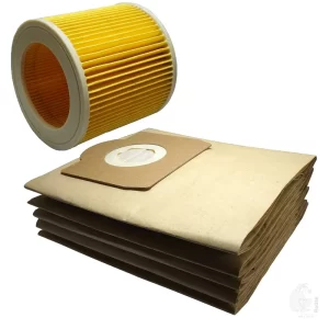 Cartridge Filter And 5 Paper Filter Dust Bags Compatible With WD3, MV3, WD 3.200 Vacuum Cleaner, Imported